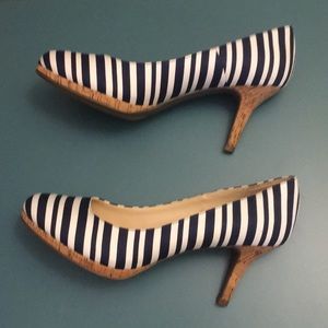 Navy and white striped heels